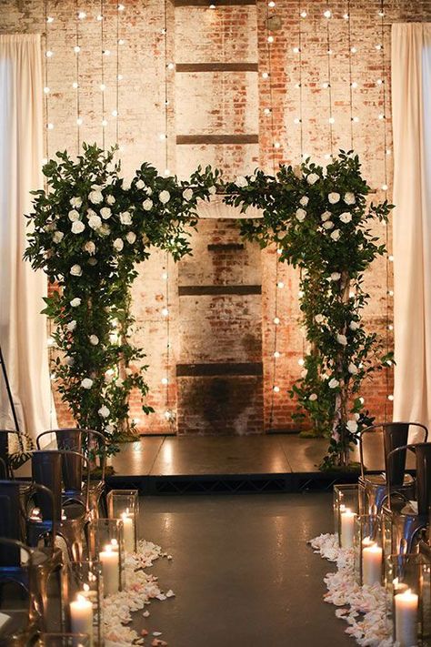 You'll Love How This New York Couple Combined Industrial Elegance with Rustic Charm! Wedding Arch Candles, Winter Wedding Arch, Romantic Wedding Colors, Romantic Wedding Centerpieces, Client Board, Winter Wedding Table, Romantic Theme Wedding, Boda Diy, Winter Wedding Decorations