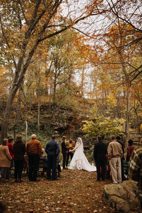 Intimate Forest Wedding Ceremony, Intimate Autumn Wedding, Nature Preserve Wedding, Fall Forest Wedding Ceremony, Cheap Forest Wedding Ideas, Folk Wedding Aesthetic, Micro Wedding Fall, Cottage Core Fall Wedding, October Forest Wedding