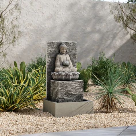 Eslick Resin Buddha with Pedestal Patio Fountain with LED Light Backyard Statues, Zen Garden Design Meditation Space, Outdoor Buddha Garden, Buddha Fountain, Buddha Shrine, Buddha Statue Garden, Japanese Garden Backyard, Yoga Deck, Buddha Wall Decor