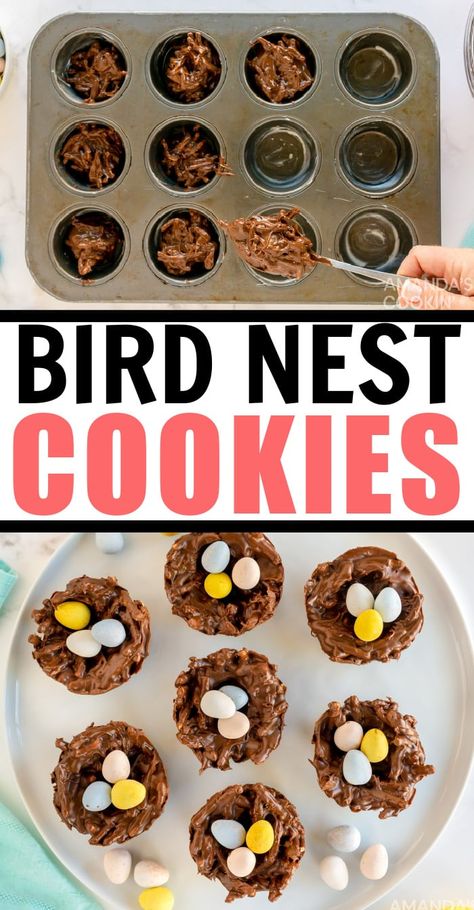 Easter Nest Treats, Bird Nest Cookies, Easter Egg Dessert, Birds Nest Cookies, Easter Birds Nest, Easter Egg Nest, Chocolate Nests, Easy Easter Treats, Easy Easter Desserts