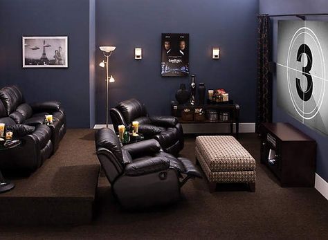 paint color ideas  navy blue basement | Found on raymourflanigan.com Small Man Cave, Man Cave Living Room, Man Cave Bedroom, Man Cave Room, Man Cave Basement, Man Cave Home Bar, Home Theater Rooms, Ideas Hogar, Man Room