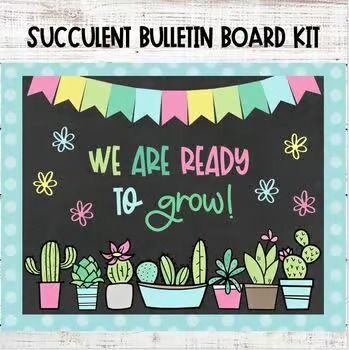 Melly's Materials | Teachers Pay Teachers Cactus Birthday Board Classroom, Cute Bulletin Board Ideas For School, Bulletin Board Ideas With Flowers, Plant Themed Bulletin Board Ideas, Easy Classroom Bulletin Board Ideas, Growing Together Bulletin Board, We Grow Together Classroom, Plant Door Decorations Classroom, Garden Themed Bulletin Board