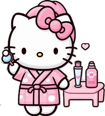 Hello Kitty Doing Skincare, Hello Kitty Skincare Drawing, Spa Cartoon, Hello Kitty Skincare, Night Reminder, Doing Skincare, Sanrio Halloween, Hello Kitty Imagenes, Kitty Clothes