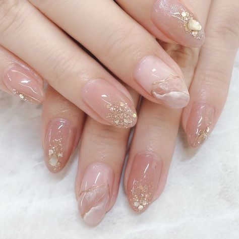 Nail Ideas Korean Style, Bridal Nails Designs, Bridal Nail Art, Art Deco Nails, Art Designs Ideas, Asian Nails, Subtle Nails, Beauty Nails Design, Pretty Nail Art Designs