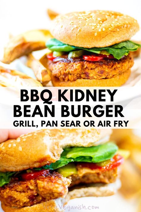 Kidney Bean Burger, Kidney Bean Burgers, Homemade Vegan Burgers, Vegan Bean Burger, Recipes With Kidney Beans, Meatless Burgers, Backyard Barbeque, Plant Based Lunch, Burger Patties