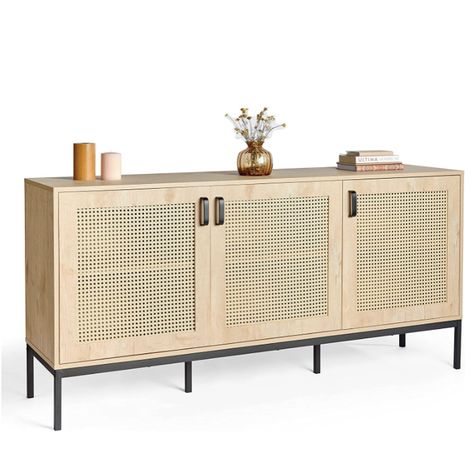 Scandi Sideboard Styling, Cabinet For Living Room, Rattan Sideboard, Sideboards Living Room, Walnut Furniture, Large Sideboard, Cupboard Design, Living Room Bookcase, Living Room Cabinets