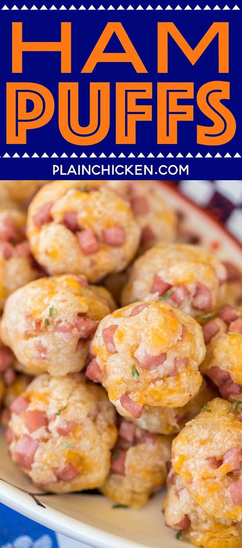 Ham And Cheese Balls Recipe, Ham Appetizers Finger Foods, Ham Pancakes, Ham Puffs, Ham Appetizers, Sausage Balls Recipe, Sausage Balls, Quick Appetizers, Appetizer Bites