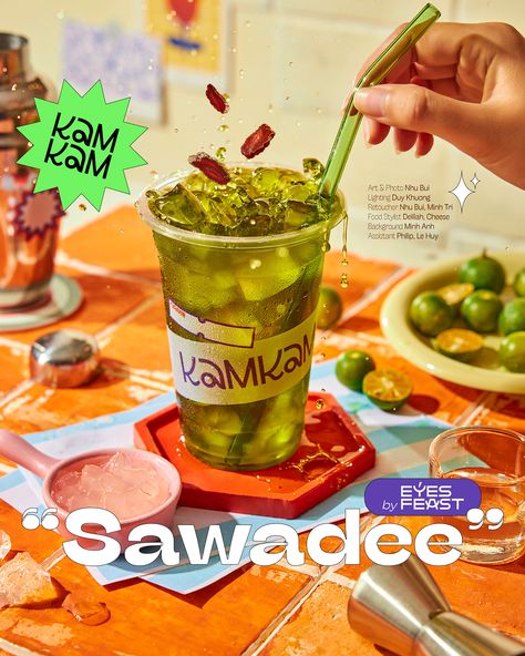 SAWADEE Drink Photography | KAM KAM Saigon Drink Styling Photography, Drink Photoshoot Ideas, Colorful Food Photography, Drinks Photoshoot, Drink Photoshoot, Drink Advertisement, Promotional Photography, Creative Food Photography, Drink Menu Design