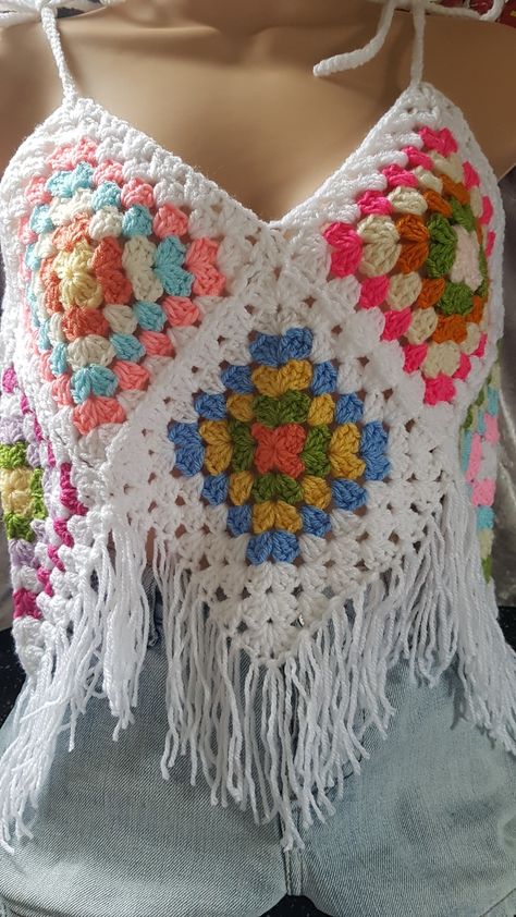 Patchwork, Granny Square Crop Cardigan, Granny Square Boho Top, Granny Square Festival Top, Retro Crochet Top, Crochet Crop Top Granny Square, Granny Square Tube Top, Granny Square Crochet Top Pattern, Crochet Tops Granny Square