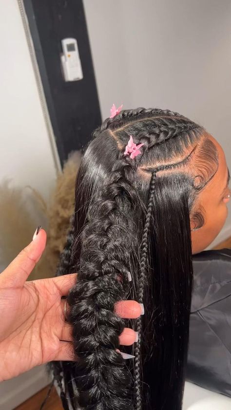 Half Up Half Down Braided Ponytail, Long Hair With Bangs And Layers, Quick Braid Styles, Cute Ponytail Styles, Diy Hair Wig, Quick Braids, Sleek Ponytail Hairstyles, Cute Ponytails, Hair Inspiration Long