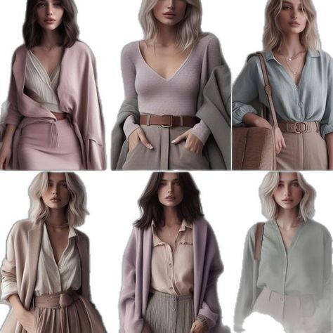 Cool Summer Color Palette Outfit Ideas, Soft Colored Outfits, True Summer Outfits Casual, Soft Natural Soft Summer Outfits, Muted Cool Color Outfits, Soft Summer Office Wardrobe, Soft Summer Color Palette Outfits Casual, Summer Pallete Colors Outfits, Soft Natural True Summer