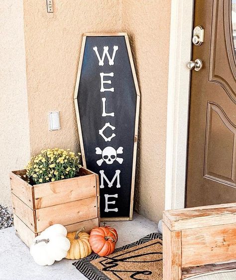 Elements Signs, Bone Font, Happy Halloween Font, Porch Decor Halloween, Halloween Welcome Sign, Halloween Crafts To Sell, Halloween Porch Sign, Halloween Outside, Happy Halloween Signs