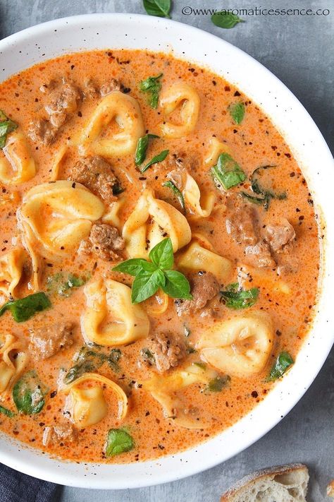 Sausage Tortellini Soup Instant Pot, Tortellini Soup Instant Pot, Instant Pot Tortellini Soup, Instant Pot Tortellini, Creamy Sausage Tortellini Soup, Tortellini Soup With Sausage, Creamy Sausage Tortellini, Italian Sausage Tortellini Soup, Soup With Sausage