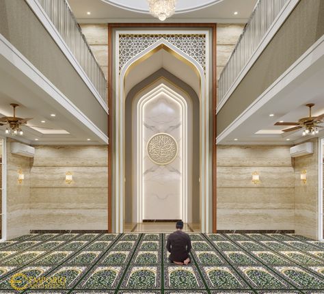 Meditation Room Decor Spiritual, Interior Masjid, Mosque Design Islamic Architecture, Islamic Interior Design, Muslim Prayer Room Ideas, Emporio Architect, Meditation Room Decor, Mosque Design, Mosque Architecture