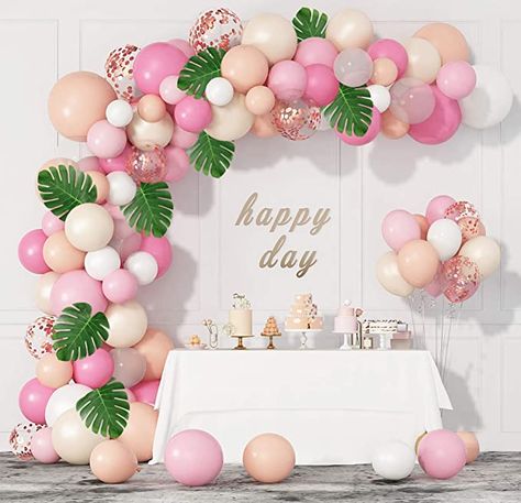 Flamingle Party, Flamingo Balloons, Orange Confetti, Balloon Arch Decorations, Artificial Palm Leaves, Blush Balloons, Balloons Arch, Let's Flamingle, Valentines Balloons