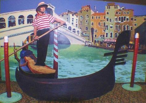 A great photo opportunity prop, this unit provides for your guests to actually sit in the gondola and be photographed. Shown here with Rialto Bridge Mural which is available at additional cost. Venetian Masquerade Party, Venetian Ball, Italy Party, Dinner Italian, Italian Themed Parties, Italy Culture, Italian Night, Italian Party, Dinner Theatre