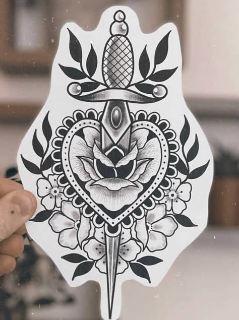 Heart And Dagger Tattoo, Tattoo Design Traditional, Traditional Dagger Tattoo, Traditional Tattoo Inspiration, Tattoos Traditional, Tatoo Inspiration, Old School Tattoo Designs, Traditional Tattoo Design, Dagger Tattoo