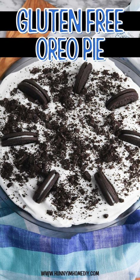 You only need 4 ingredients to make this easy gluten free dessert for a party! Grab some GF Oreos to whip up this no bake treat to serve at your next party or holiday dinner. It's perfect for a birthday celebration because it's made with a homemade crust and whipped cream filling. Gf Oreo Dessert, Non Dairy Oreo Dessert, Easy Gluten Free Desserts For A Crowd, Gluten Free Oreo Pie, Gluten Free No Bake Pie, Gluten Free Easy Desserts 3 Ingredients, Gluten Free Desserts Easy Fast Simple, Dairy Free Oreo Dessert, Easy No Bake Desserts 4 Ingredients