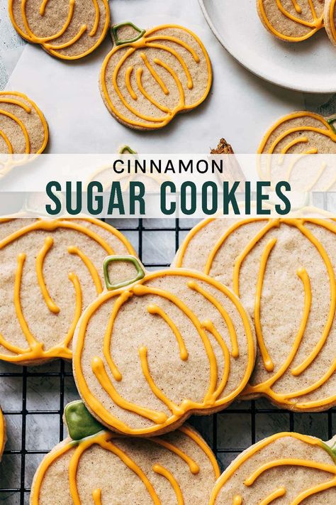 Maple Sugar Cookies Recipe, Cinnamon Sugar Cookies Cut Out, Cinnamon Cut Out Cookies, Cinnamon Sugar Cookies Recipe, Fall Yummies, Shaped Sugar Cookies, Pumpkin Shaped Cookies, Spice Sugar Cookies, Christmas Cutout Cookies