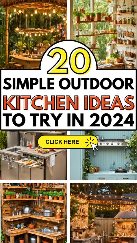 20 Simple Outdoor Kitchen Ideas to Try in 2024 – The Crafty Hacks Mini Outdoor Kitchen, Simple Outdoor Kitchen Ideas, Grill Stations, Small Outdoor Kitchen Design, Simple Outdoor Kitchen, Rustic Outdoor Kitchens, Small Outdoor Kitchens, Evening Cocktails, Canning Kitchen