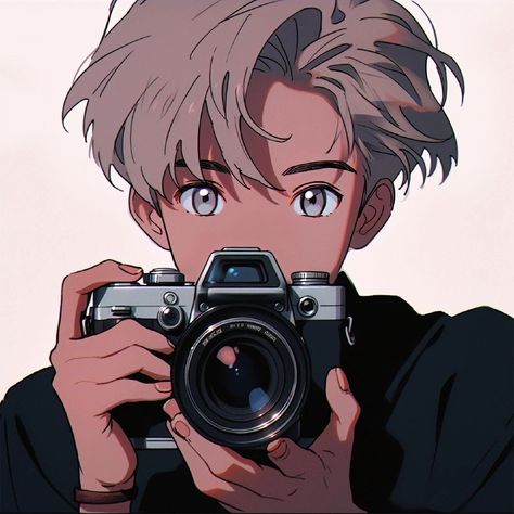 Anime With Camera, Anime Camera, Camera Artwork, Camera Sketch, Black Anime Guy, Camera Drawing, Boy Illustration, Boy Drawing, Anime Shadow