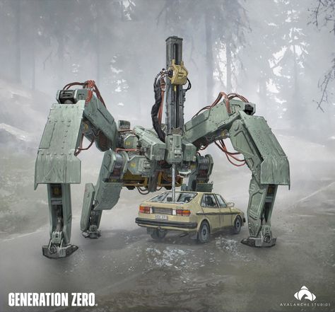 ArtStation - Generation Zero - Harvester, Ville Ericsson Generation Zero Concept Art, Generation Zero Robots, Animatronic Design, Generation Zero, Zero Art, Cyborgs Art, Robot Concept, Sci Fi Design, Zero Wallpaper