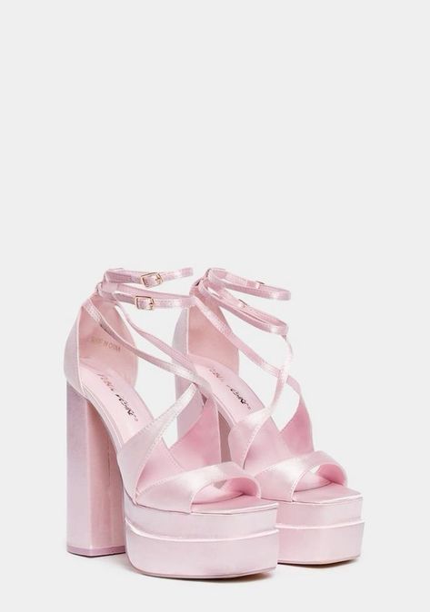 Stylish Heels Fashion, Fancy Platform Heels, Pink Satin Platform Heels, Cute Pink Heels Aesthetic, Cute Pink Aesthetics, Heels Pink Aesthetic, Pink Thick Heels, Pink Cute Heels, Wedding Shoes Bride Pink