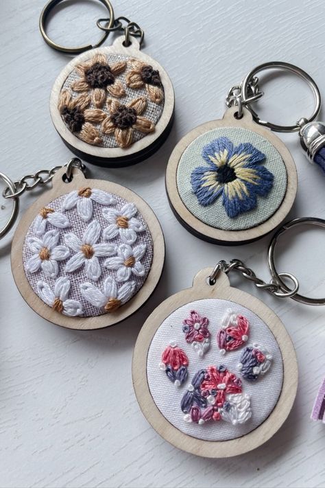 Embroidery Hoop Ideas, Floral Paw Print, Paw Print Keychain, Mini Embroidery Hoop, Embroidery Keychain, Mini Embroidery, Hand Embroidery Kit, Embroidery Shop, First Christmas Ornament