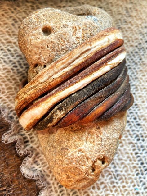 Tooth Stone - M, Zen Rock Wrap, Meditation Stone, Kelp Fiber Wrapped Rock Northern California Coast, Wrapped Stones, Zen Rock, Rock Hunting, Aged Wood, Aging Wood, Stone Wrapping, Meditation Stones, Sticks And Stones