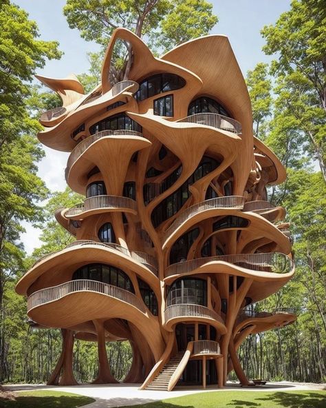 A home in metaverse ~.~ Treehouse Design Architecture, Beautiful Tree Houses, Architecture Cool, Architecture Unique, Cool Tree Houses, Unusual Buildings, Tree House Designs, Unusual Homes, Unique House Design