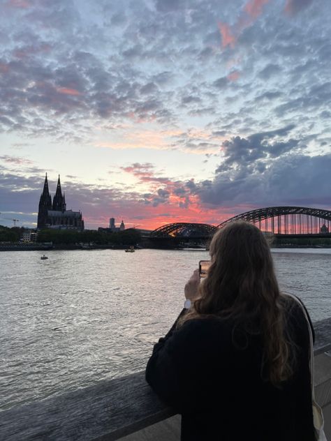 #sunset #cologne #germany #cathedral #rhineriver #aesthetic #sky #photography Germany Lifestyle Aesthetic, Germany Picture Ideas, Study Abroad Aesthetic Germany, Travel Aesthetic Germany, Life In Germany Aesthetic, Living In Germany Aesthetic, Germany Summer Aesthetic, Cologne Germany Aesthetic, Voyager Aesthetic