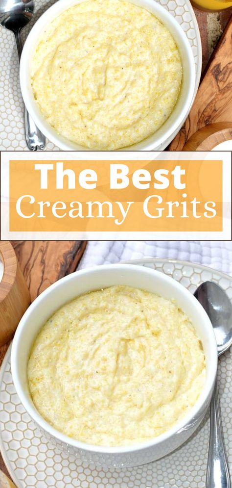 Healthy Grits Recipe Breakfast, Grits Recipe Sweet, Grits And Gravy Recipe, Best Creamy Grits, How To Make Creamy Grits, Quick Grits Recipe Breakfast, Hominy Grits Recipe, Creamy Cheesy Grits Recipe, Grits Bar Brunches