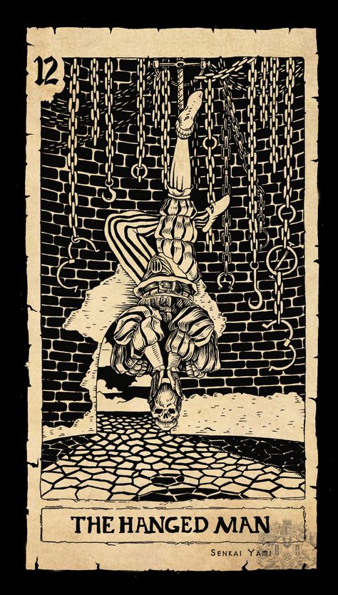 Senkai Yami, Tarot Cards Art Illustration, Kartu Tarot, Hanged Man Tarot, Vintage Tarot Cards, Motorcycle Paint, Tarot Card Tattoo, Tarot Tattoo, Hanged Man