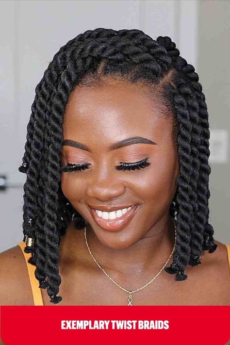 Twisted Braids on Short Hair Big Twist Braids Hairstyles, Brazilian Wool Hairstyles, Brazilian Wool, Long Bridal Hair, Bob Braids Hairstyles, Short Twists, Afro Twist, Short Box Braids Hairstyles, Short Box Braids