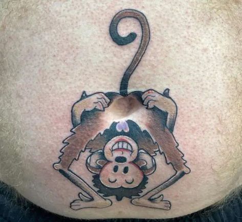 24 Belly Button Tattoo Design Ideas You'll Want To See - Tattoo Twist Tattoo Belly, Mischievous Character, Belly Button Tattoos, Lower Belly Tattoos, Belly Button Tattoo, Monkey Family, Button Tattoo, Monkey Tattoo, See Tattoo