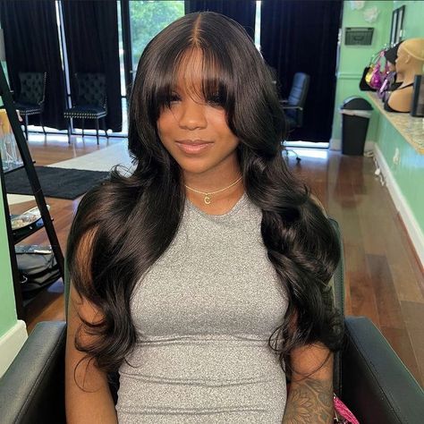 Middle Part Styles Black Women, Curtain Bangs Closure, Layered Closure Wig, Curly Hair Extensions Hairstyles, Closure Quick Weave Hairstyles, Frontal Wig Hairstyles, Birthday Hairstyles, Mode Zara, Quick Weave Hairstyles