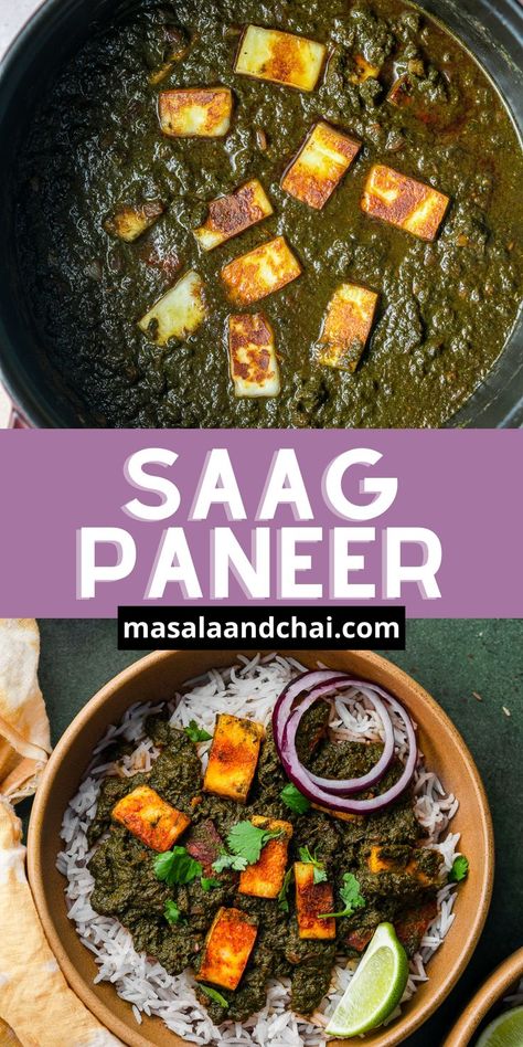 Paneer Spinach Recipes, Swiss Chard Indian Recipe, Sag Paneer Recipe, Paneer Saag, Vegan Saag Paneer, Sauteed Chard, Indian Spinach Paneer, Saag Paneer Recipe, Fried Paneer