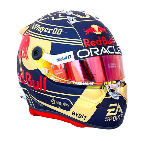 1:2 World Champion 2023 Helm Max Verstappen › Helmets › Verstappen.com English Clothes, Motorcycle Helmet Design, Red Bull F1, New Helmet, T Shirt World, Sport Sweater, Ea Sports, Helmet Design, Red Bull Racing