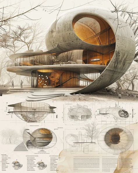 Nature, Architecture Based On Nature, Architectural House Drawing, Coastal Architecture Design, Nature Inspired Architecture, Harmony Architecture, Spiral Architecture, Triangle Architecture, Futuristic Architecture Home