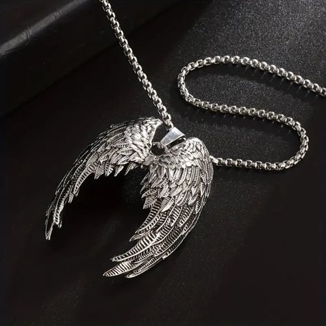 Silver Metal Angel Wings Pendant Necklace, W/ 20" Chain, Punk Hip Hop Jewelry Silver Tone Metal N-1002 Metal Angel Wings, Ali D'angelo, Chunky Stone Necklace, Angel Wings Pendant, Chain Link Necklace Silver, Wings Pendant, Angel Jewelry, Angel Wing Pendant, Angel Necklace