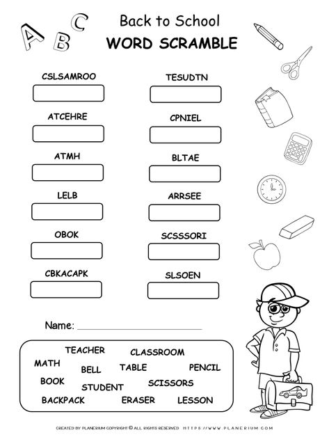 Free Teacher Resources Printables, 2nd Grade Back To School, Word Puzzles For Kids, First Grade Words, Back To School Worksheets, Scramble Words, Free Games For Kids, Teacher Activities, Elementary School Classroom