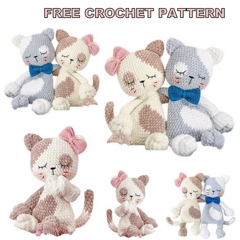 Cuddle Crochet Free Pattern, Crochet Kitten Pattern Free, Crochet Cuddler, Jess Huff, Gato Crochet, Kat Haken, Chat Crochet, Crochet Wall Art, Crochet Toys Free Patterns