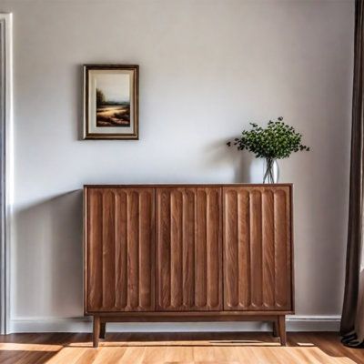 Spacious sideboard with adjustable shelf heights for tailored storage. Traditional mortise-and-tenon craftsmanship ensures a solid structure | DineElegance.r 47.24" Solid Wood Sideboard 39.37 H x 47.24 W x 15.75 D in brownWood in Walnut | 39.37" H X 47.24" W X 15.75" D | Wayfair Contemporary Dining Room Sideboard, Japandi Nightstand, Red Sideboard, Mango Wood Sideboard, Modern Southwestern, Walnut Sideboard, Buffet Sideboard, Solid Wood Sideboard, Kitchen Sideboard