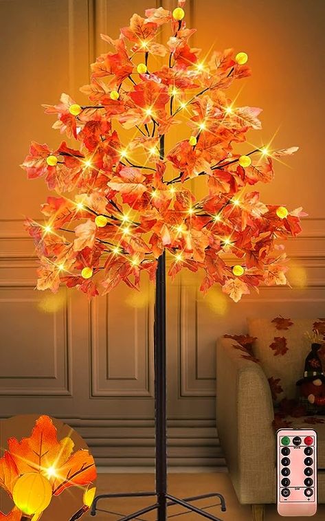 Fall is not just a time for a pumpkin spiced latte or bonfires. Its also a time to redecorate your entire house with beautiful and warm decorations to show how much you love the fall time! This beautiful maple tree comes with a remote so you can set the mood when watching your favorite tv series. You have an option to order a 4, 5, and 6-foot tree for you living room, bedroom, or family room! If you lose the remote no worries, you'll find it! Set a timer for this tree to turn on! Thanksgiving Decorations Outdoor, Outdoor Fall Decor Ideas, Fall Fireplace, Fall Thanksgiving Decor, Autumn Thanksgiving, Autumn Lights, Pumpkin Lights, Fall Outdoor Decor, Fall Front