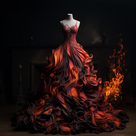 Wind Inspired Outfits, Lava Dress, Vampire Ball, Fire Elemental, Element Dress, Super Suit, Gothic Vampire, Fantasy Dresses, Theme Dress