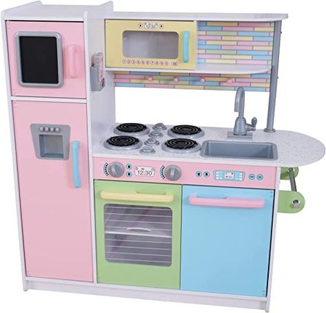 KidKraft Uptown Pastel Wooden Play Kitchen with Chalkboard, Play Phone, and See-Through Doors, Gift for Ages 3+ Kitchen Playsets, Pastel Kitchen, Wooden Play Kitchen, Girls Gift Guide, Kids Play Kitchen, Toddler Girl Gifts, Play Kitchen Sets, Women's Blazers, Toy Kitchen