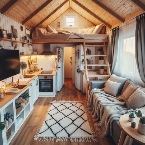 Tiny Home Tiny Home Farmhouse Style, Mini House Design, Tiny Home With Loft, Garage Adu, Tiny Home Interior, Small Cottage Interiors, Bathroom Floorplan, Tiny Home Ideas, Tiny Homes On Wheels