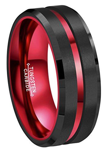 CROWNAL 8mm Red Black Tungsten #Wedding Bands Rings Men #Women Red Groove Matte Finish Size 6 to 16 Evil Eye Ring Silver, Black Tungsten Wedding Band, Engagement Rings Couple, Smart Ring, Black Tungsten Rings, Tungsten Wedding Band, Black Tungsten, Ring Men, Tungsten Wedding Bands