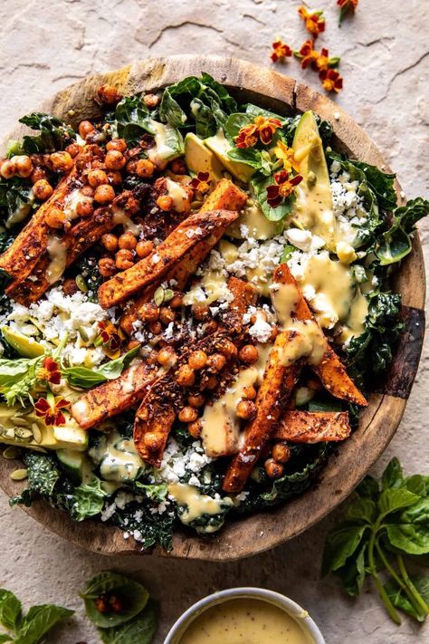 17 Blue Zone Diet Recipes That Make Meals Healthier In 2024 Hearty Kale Salad, Filling Salads Dinners, Entree Salad Recipes, Greek Kale Salad, Creamy Honey Mustard Dressing, Potato Kale Salad, Warm Kale Salad, Warm Salads, Creamy Honey Mustard