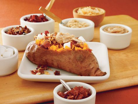 Sweet Potato Bar | Butterball® Sweet Potato Bar, Potato Bar Toppings, Thanksgiving Healthy, Delicious Turkey Recipes, Mashed Potato Bar, Gluten Free Thanksgiving Recipes, Baked Potato Bar, Potato Bar, Healthy Thanksgiving Recipes